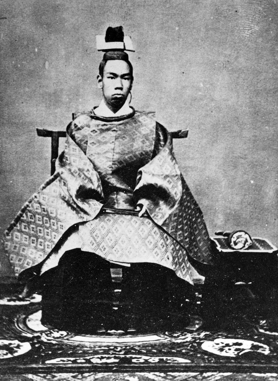 Keiser Meiji tronet, ca. 1867 av Japanese Photographer