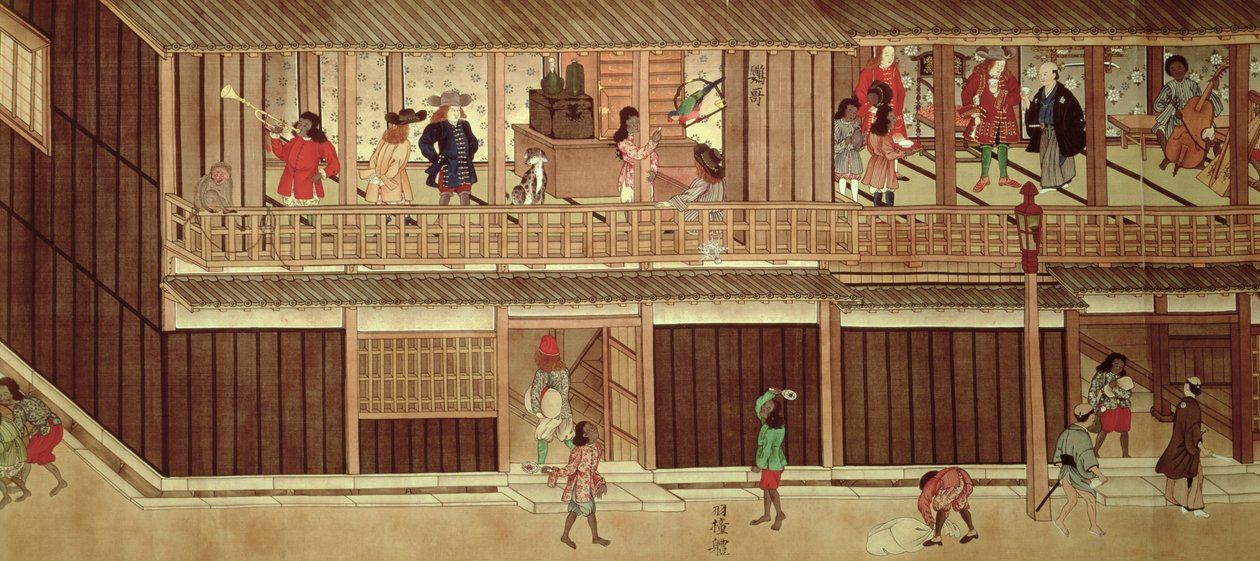 En hjemlig scene, venstre del av en rulle (se 22591-2) av Japanese School