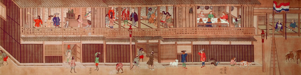 En innenlandsk scene, bla (se 22592 og 136098) av Japanese School