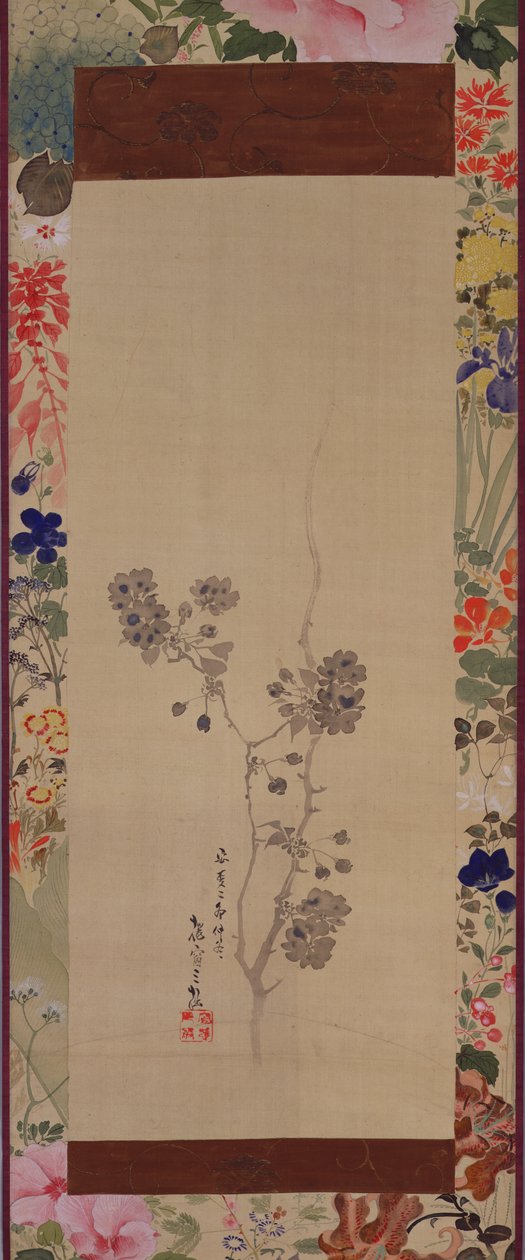 Kirsebærblomster med malt feste, 1855 (blekk og farger på silke) av Japanese School