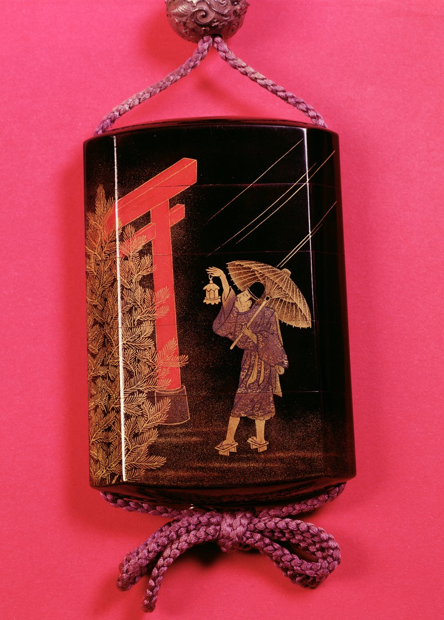 Fire case inro som viser en mann som ly under en parasoll (togidashi) av Japanese School