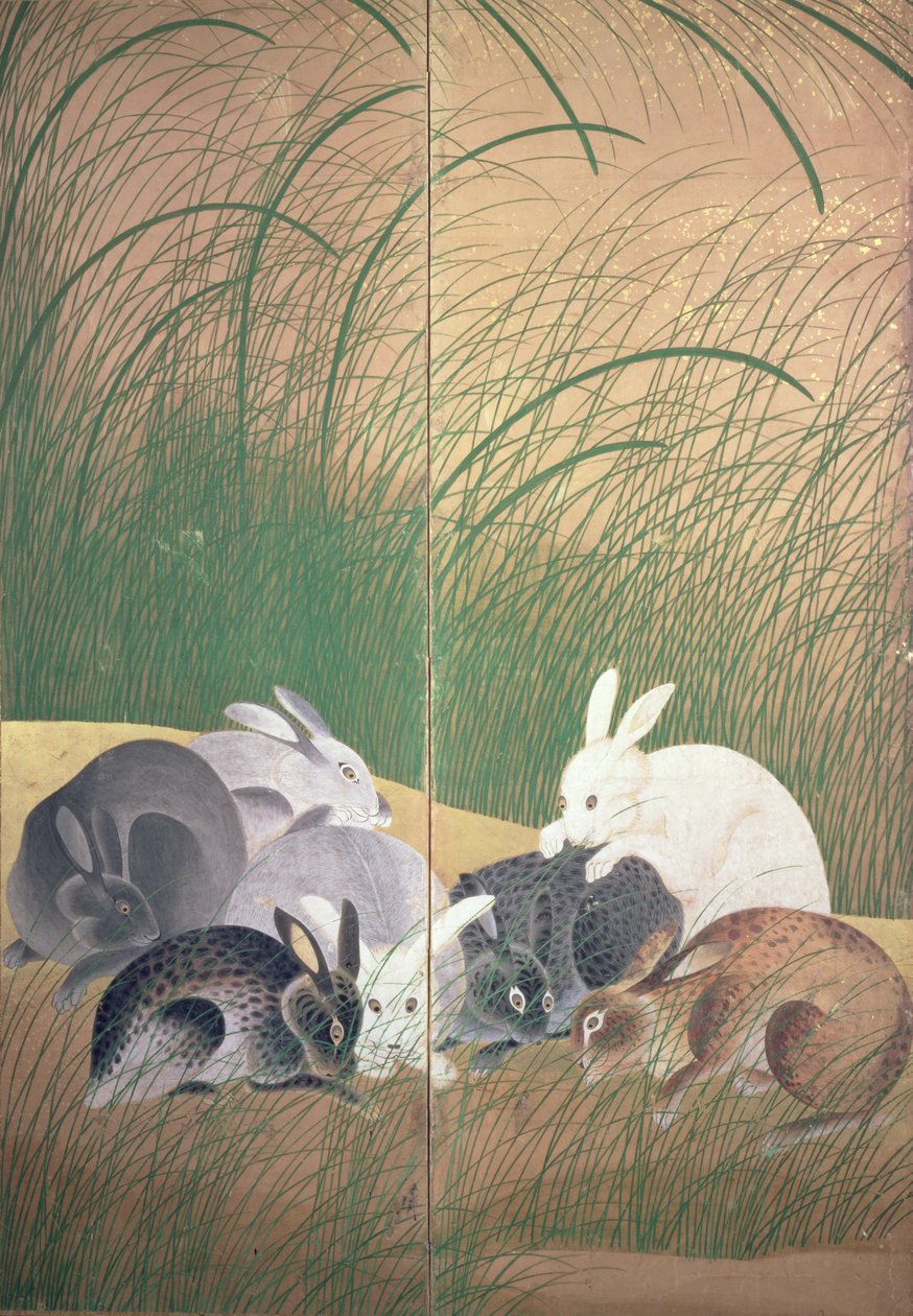 Harer og høstgress, ca.1700 av Japanese School