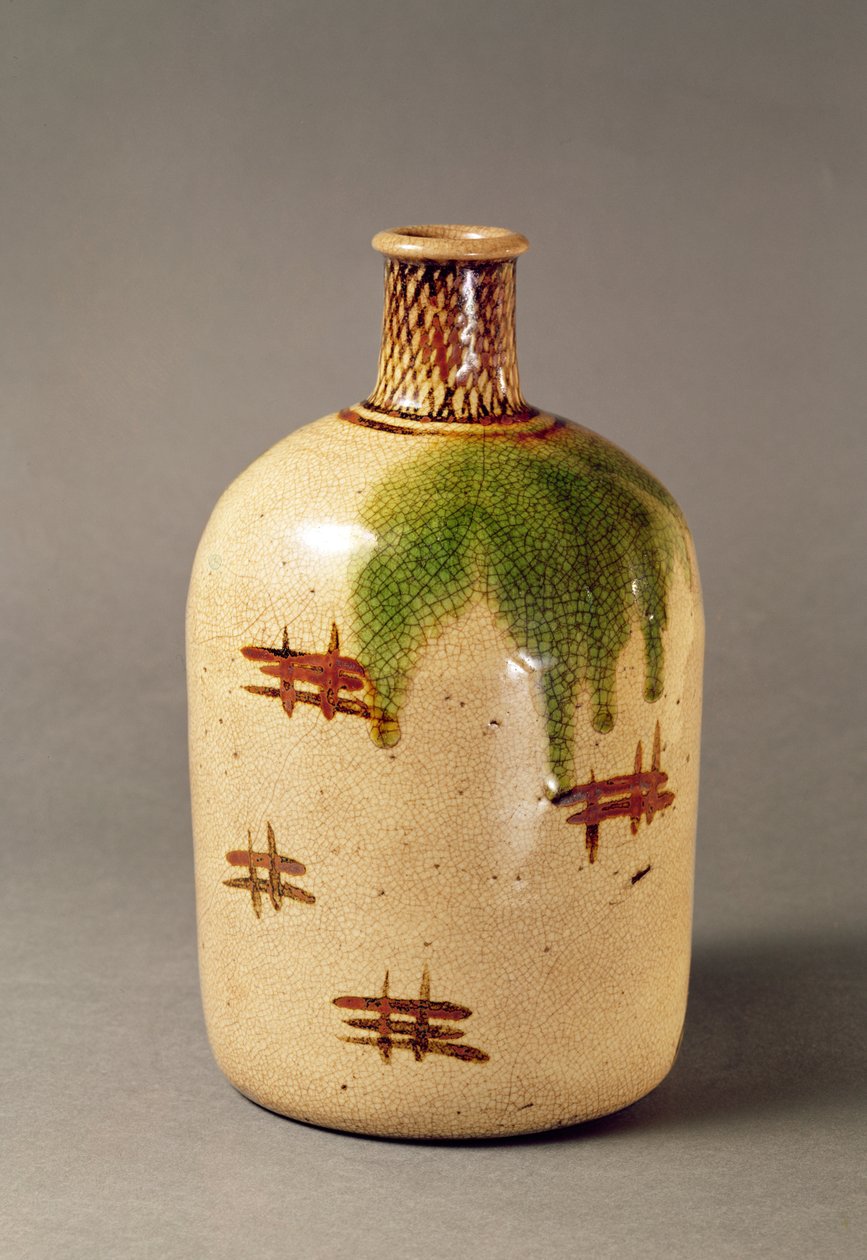 Sake-flaske, fra Oribe (keramikk) av Japanese School
