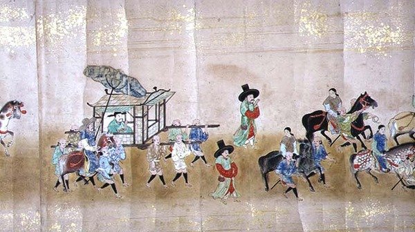 Sjette koreanske ambassade til Japan i Meireki 1 på tidspunktet for Tokugawa Ietsunas etterfølgelse i 1651, muligens av Kano Masunobu (1625-94) (rullemaleri) (detalj) (se også 120834) av Japanese School