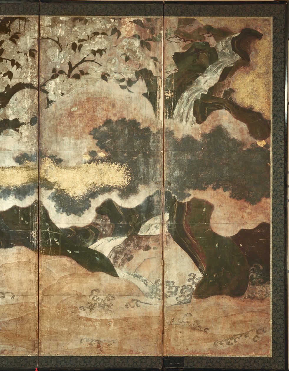Sunny Landscape (penn og blekk, farge, gullpapir på panel) (se 216576, 216577) av Japanese School