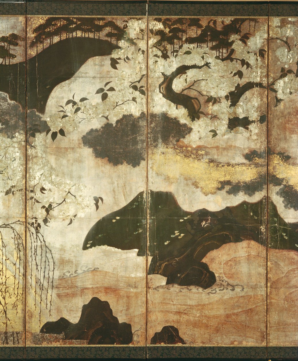 Sunny Landscape (penn og blekk, farge, gullpapir på panel) (se 216576, 216578) av Japanese School