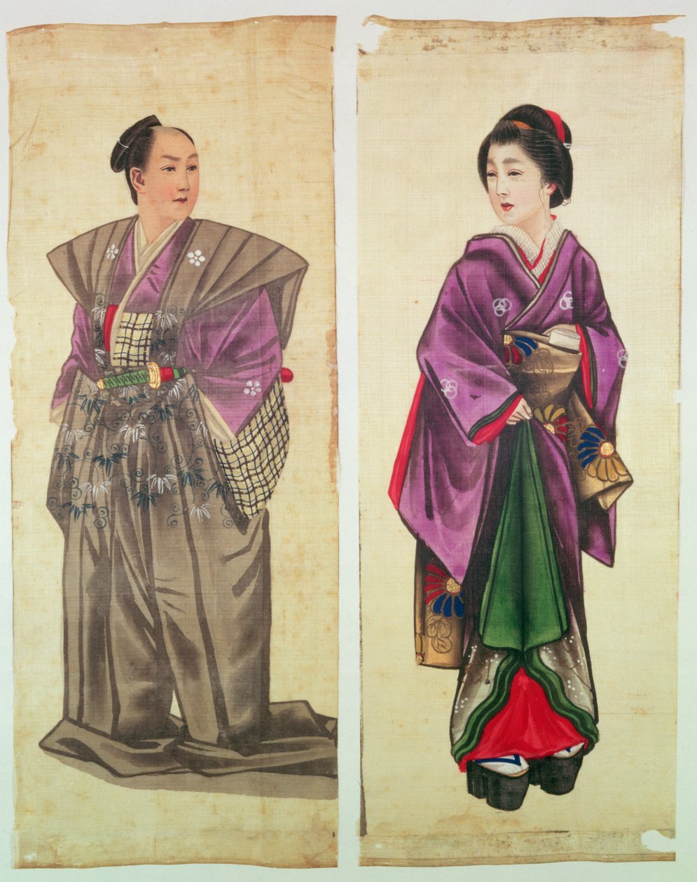 To japanske figurer (malt silke) av Japanese School