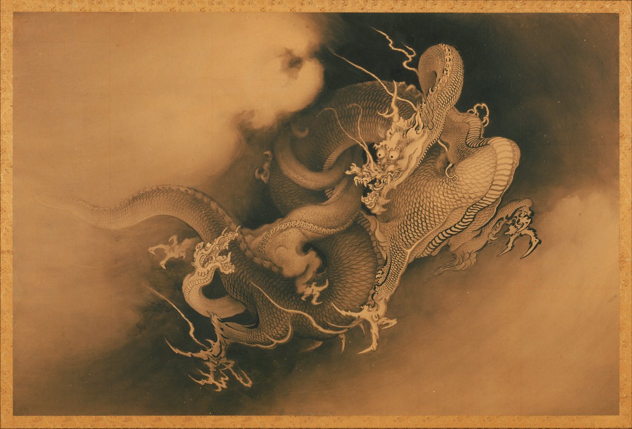 To drager i skyer av Japanese Kanō Hōgai