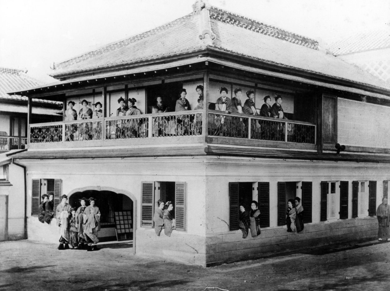 Geisha-huset, ca. 1860-tallet av Japanese Photographer