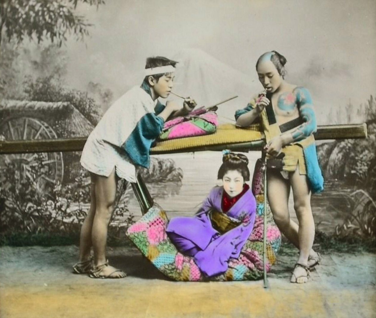 Håndfarget japansk albumintrykk, ca. 1880 av Japanese Photographer