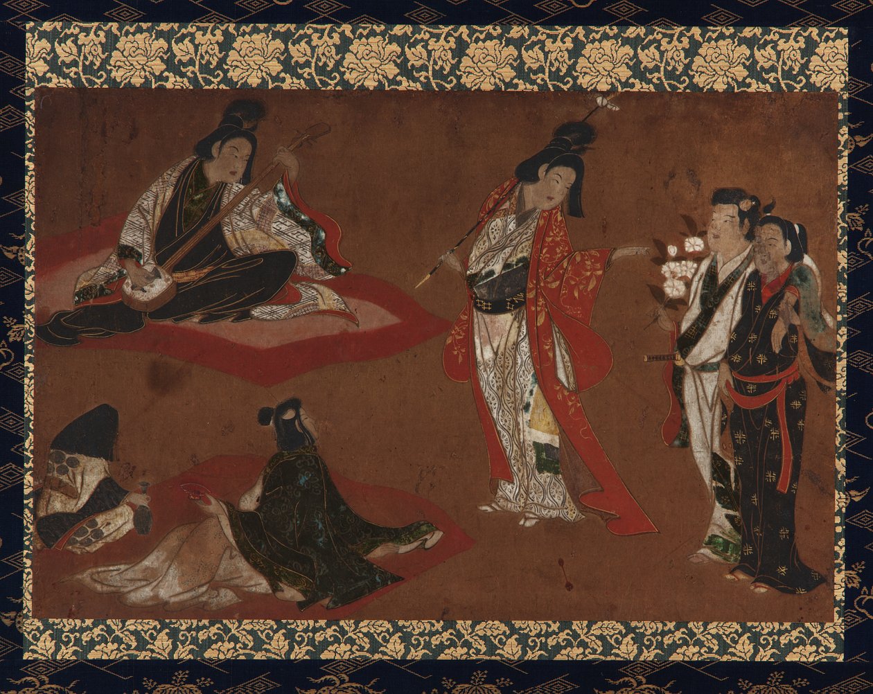 En piknikfest, hengende rulle (montert på panel), tidlig på 1600-tallet (farge og gull på papir) av Japanese School