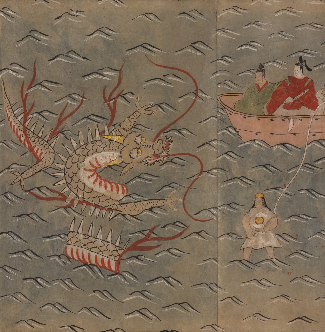 A dragon and woman diver, illustration from the 