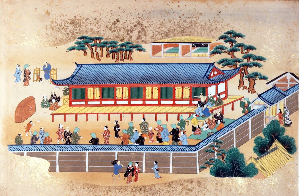 En bueskytingskonkurranse, illustrasjon fra 'Kaempfer Collection of Japanese and Chinese Art' av Engelbert Kaempfer, ca. 1672 (litho-farge) av Japanese School