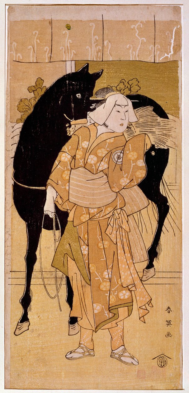 En skuespiller som fremfører en bonde og hans hest japansk trykk fra 1800-tallet. Paris, Guimet-museet, Nasjonalmuseet for asiatisk kunst av Japanese School
