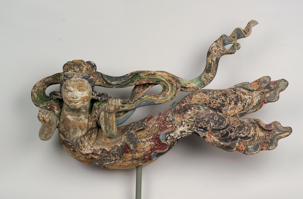 Apsaras, 1600-1700-tallet (polykromt tre) av Japanese School