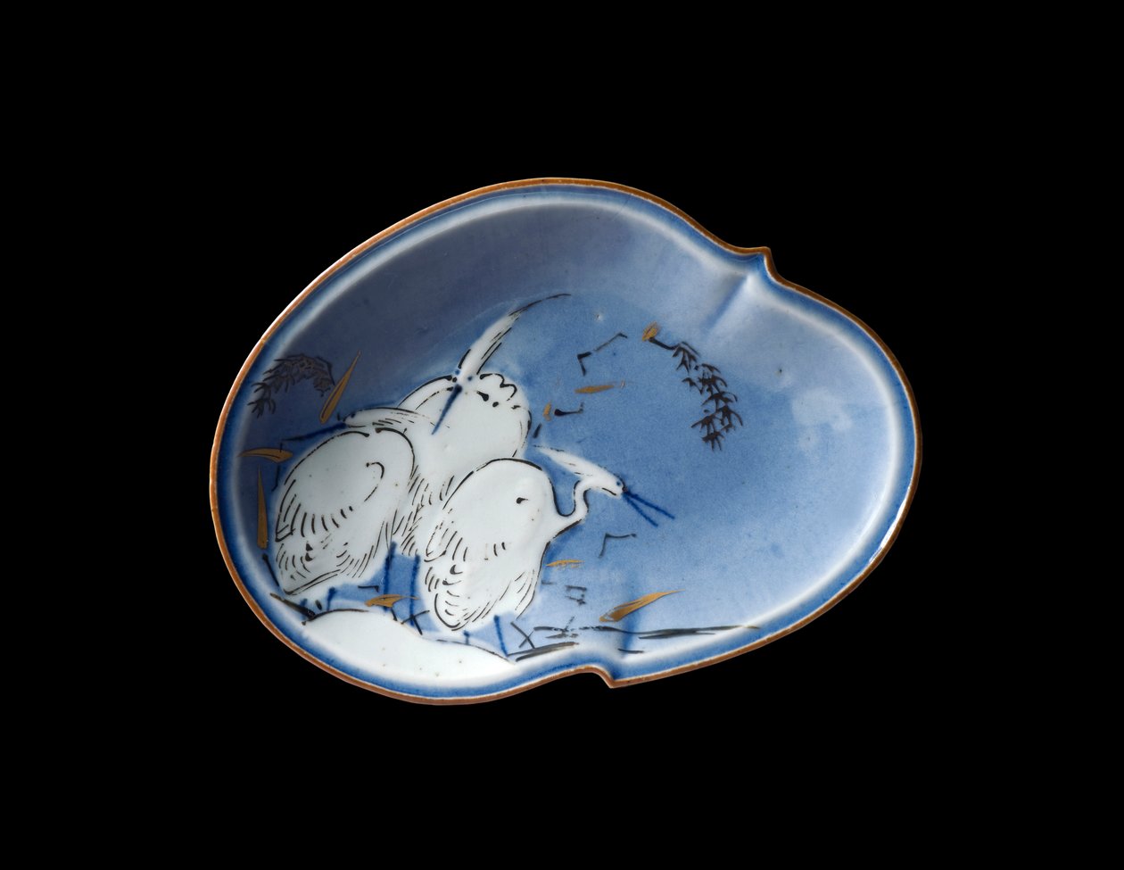 Arita Dish, ca. 1730-40 (porselen med underglasur blå & gull & sølv overglasur) av Japanese School