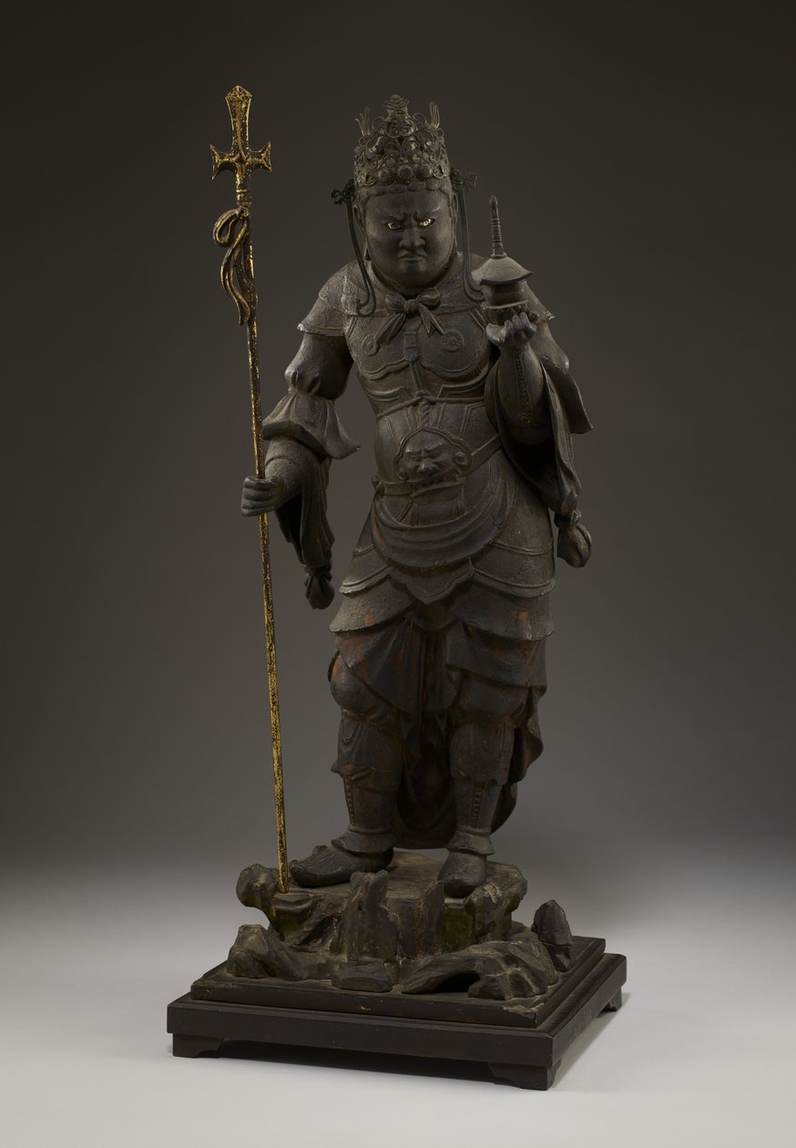 Bishamonten (Vaisravana, Guardian of the North) (tre med metall og bladgull) av Japanese School