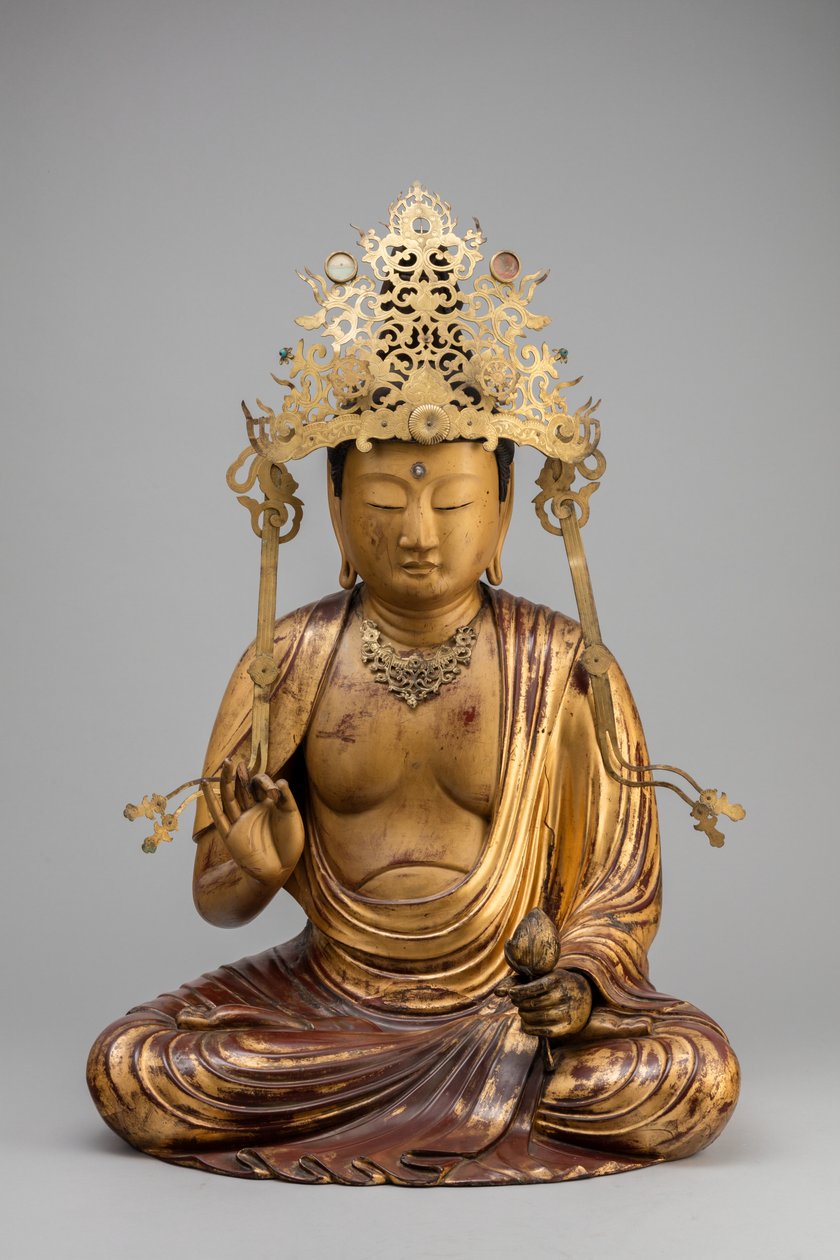 Bodhisattva Kannon med en lotusblomst (tre, forgylling og lakk) av Japanese School