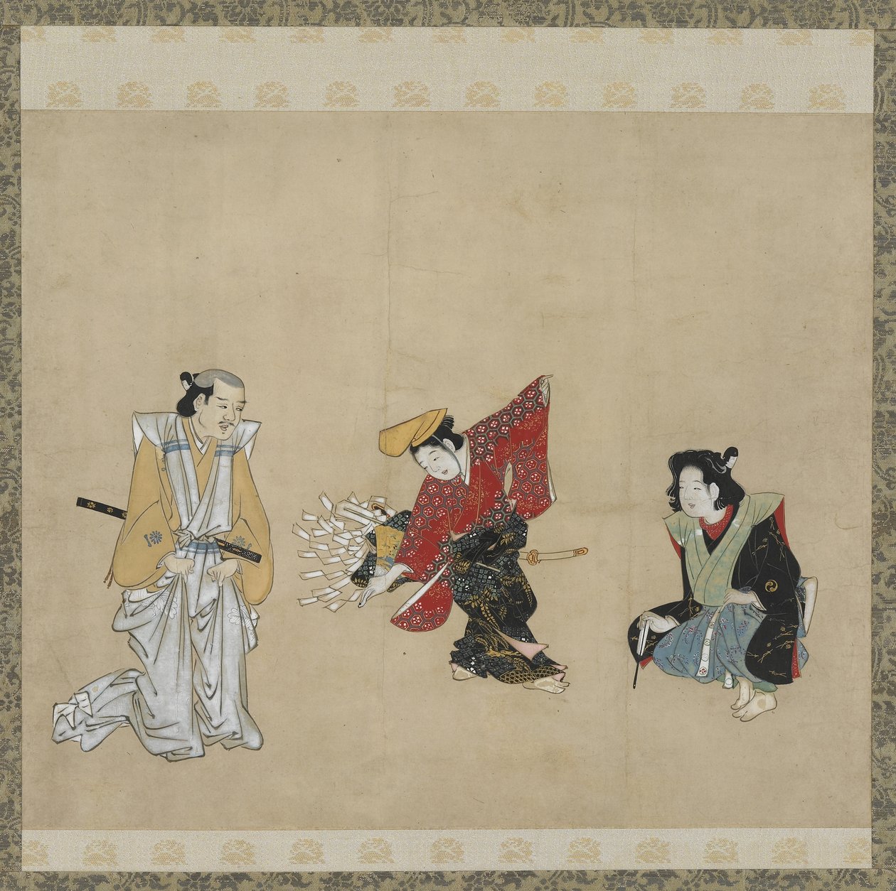 Gutt fremfører en Narihira-dans, Edo-periode (blekk, farge og gull på papir) av Japanese School