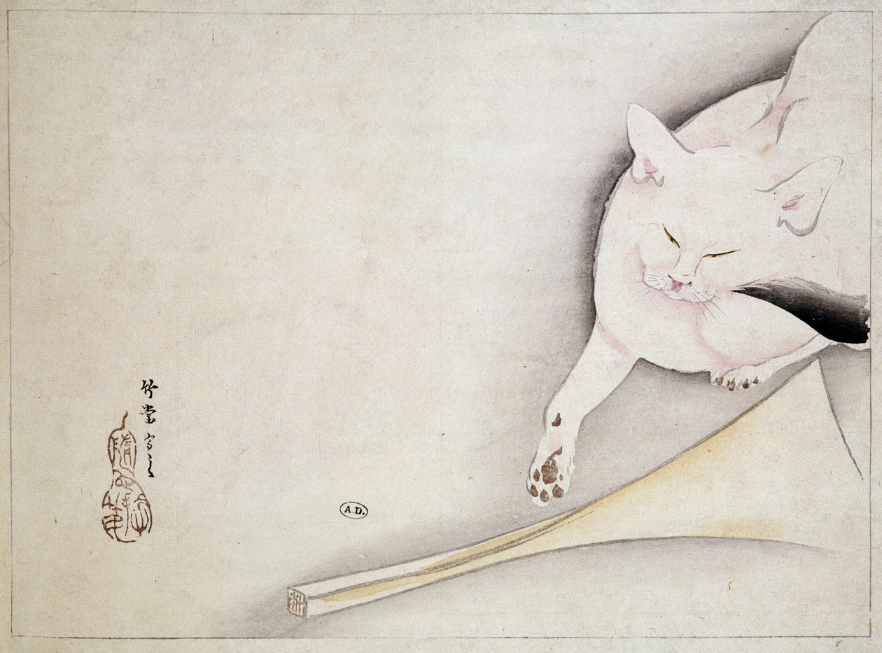 Katt, japansk tegning, n.d. 1800-tallet. av Japanese School