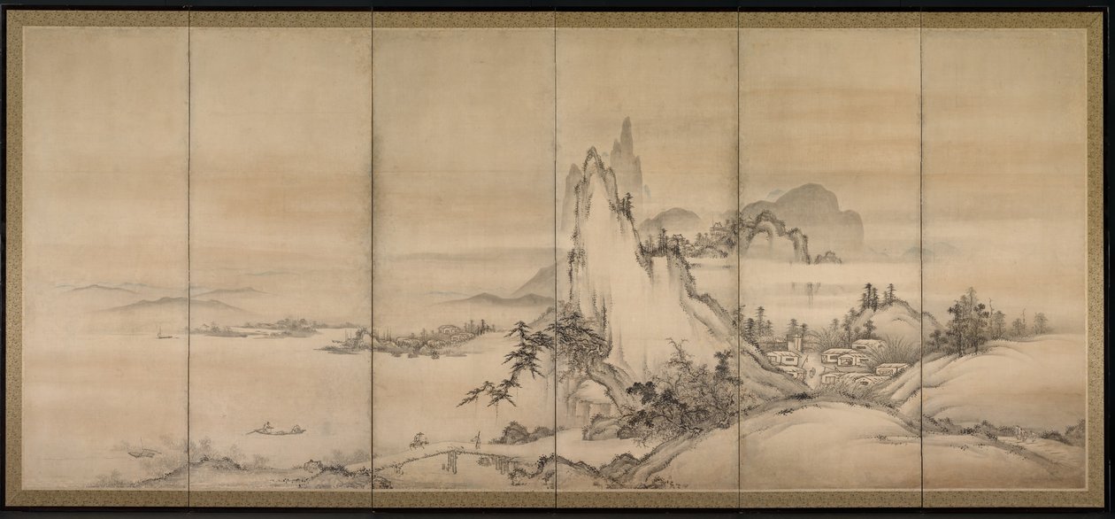 Chinese Landscape, en av et par seksdobbelte skjermer av Japanese School