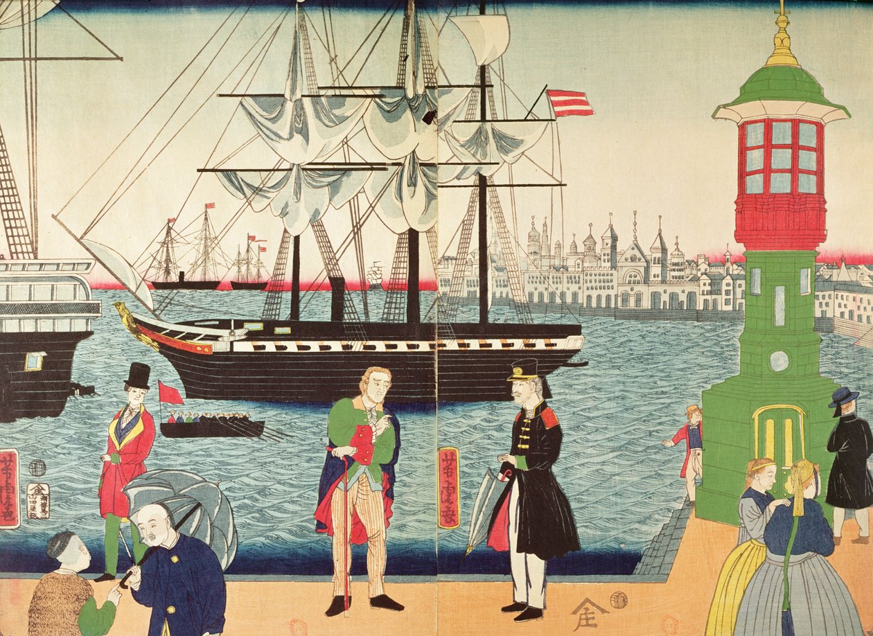 Byen Paris, som forestilt av en japansk kunstner, ca. 1859 (fargetresnitt) av Japanese School