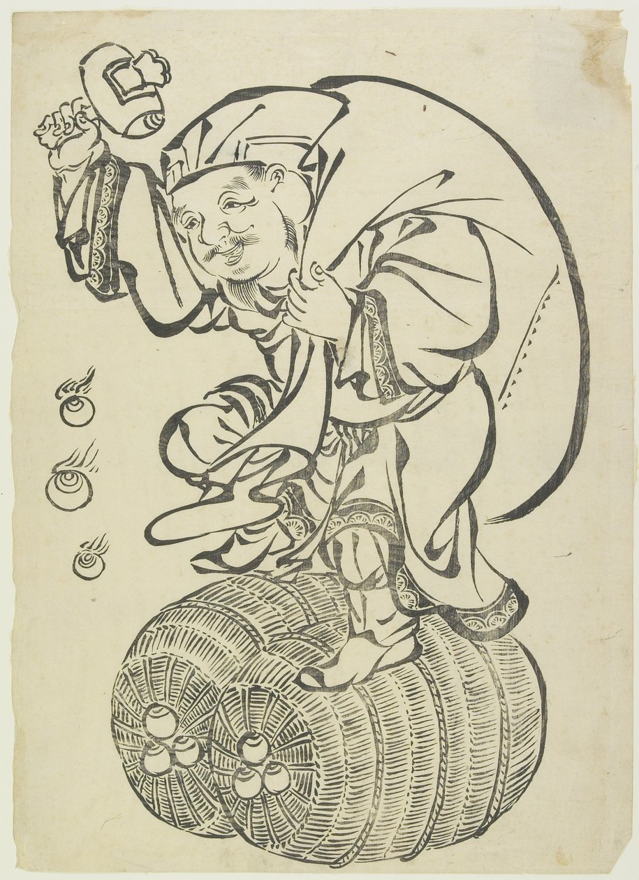 Daikoku God Dancing on Rice Balles, midten til slutten av 1700-tallet (treblokktrykk) av Japanese School
