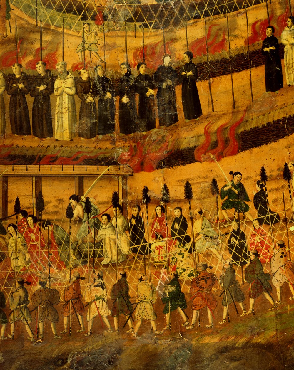 Detalj fra The Martyrdom of the Jesuits in Japan i 1622 (akvarell på papir) av Japanese School