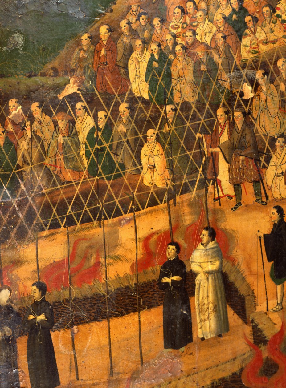 Detalj fra The Martyrdom of the Jesuits in Japan i 1622 (akvarell på papir) av Japanese School