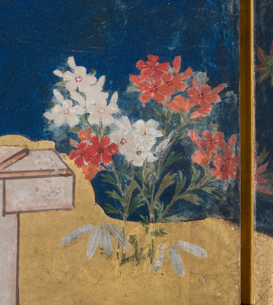 Detalj av våren i palasset, seksdelt skjerm fra The Tale of Genji, ca. 1650 (blekk, farger og gull på papir) av Japanese School