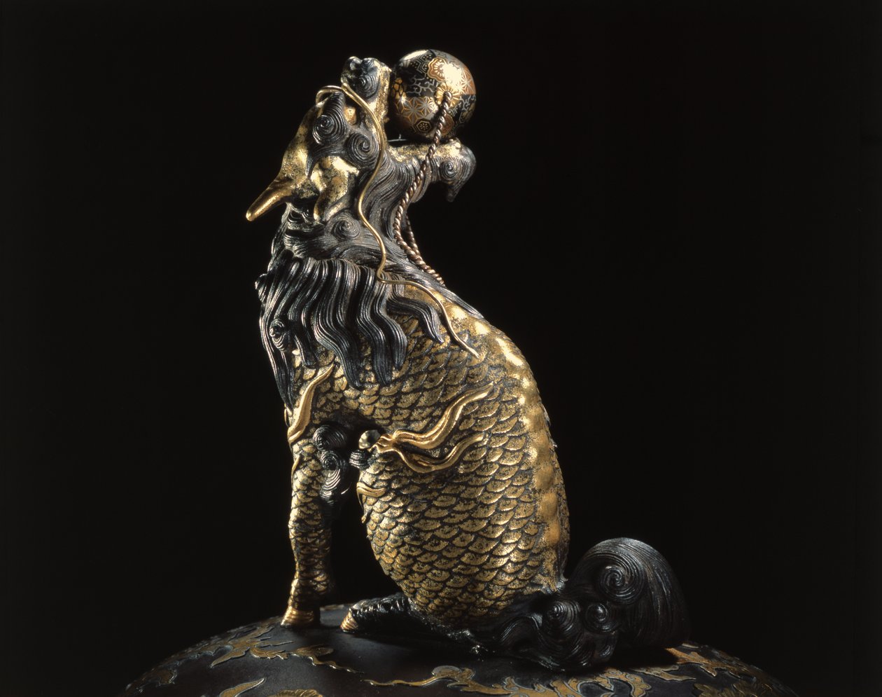 Detalj av avslutningen til en røkelsesbrenner, i form av en Kylin, Meiji-periode, sent på 1800-tallet (bronse) (detalj av 260969) av Japanese School