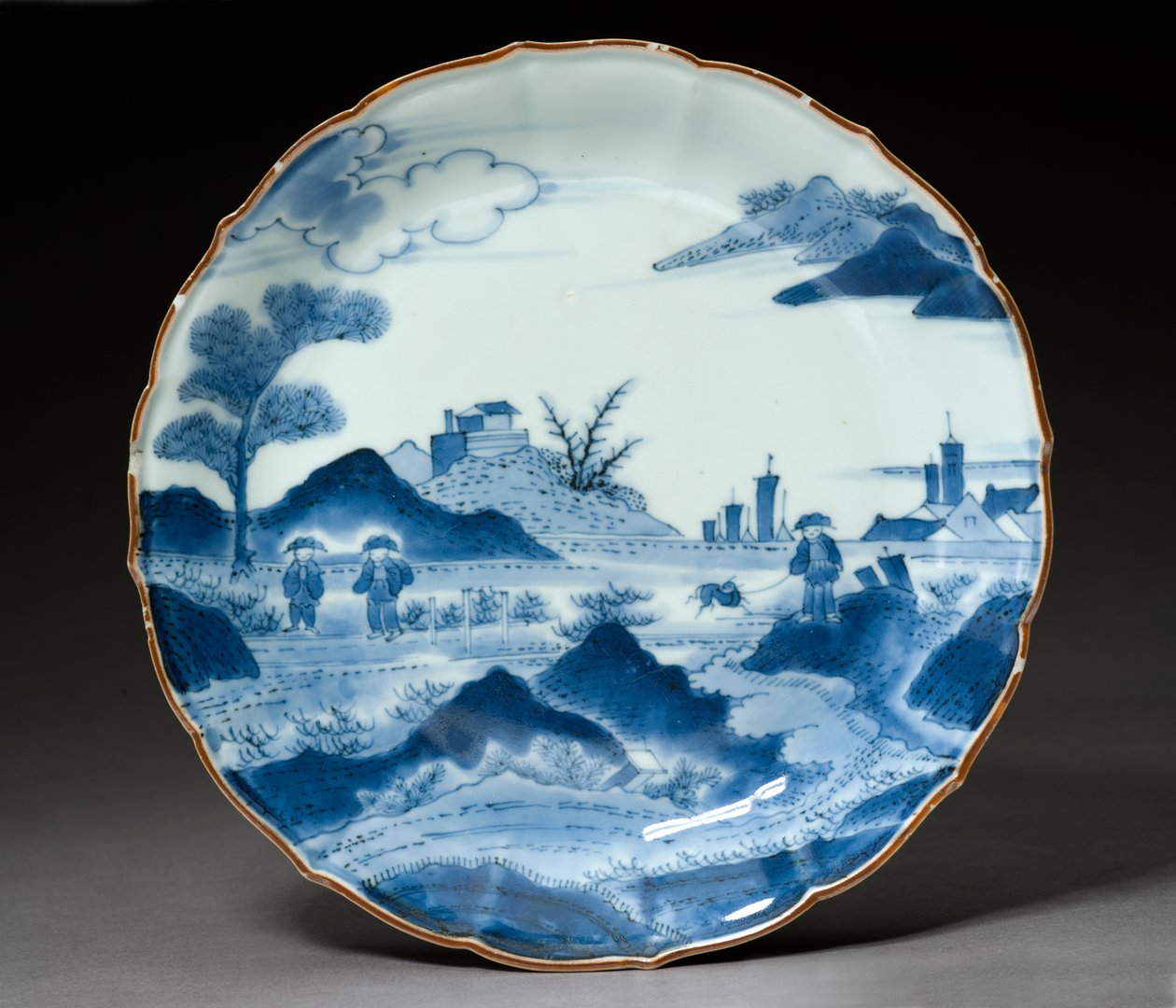 Fat, Arita ware, sannsynligvis 1700-tallet (keramikk med blå underglasur) av Japanese School