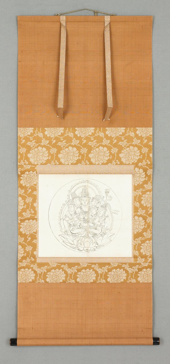 Tegning: Vajrasattva (representant for alle Buddhaene) og fire bodhisattvaer, 1200-tallet–tidlig 1300-tall (Hengende skriftrull: blekk på papir) av Japanese School