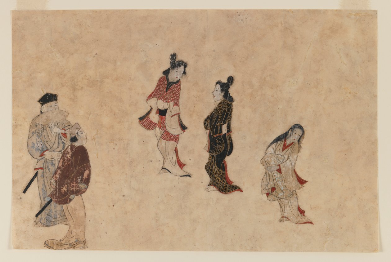 Tidlig Ukiyo-e-maleri (blekk, farge og gull på papir) av Japanese School