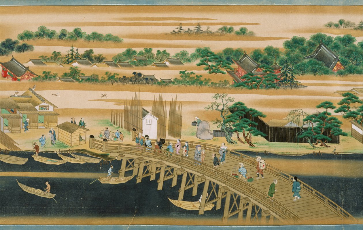 Kjente steder i Sumida-elven - Anonym - Andre halvdel av 1700-tallet. - Akvarell og blekk på papir - 39,7x73,3 - Suntory Museum of Art av Japanese School