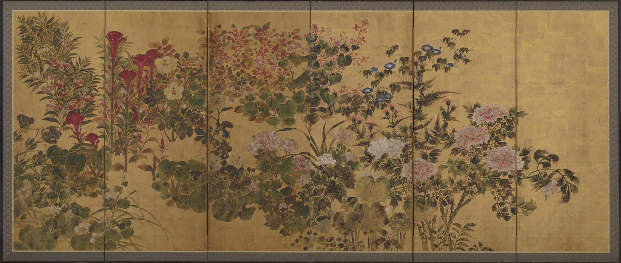 Blomster og en bekk, Skjermer av Japanese School