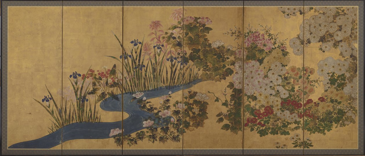 Blomster og en bekk, Skjermer av Japanese School