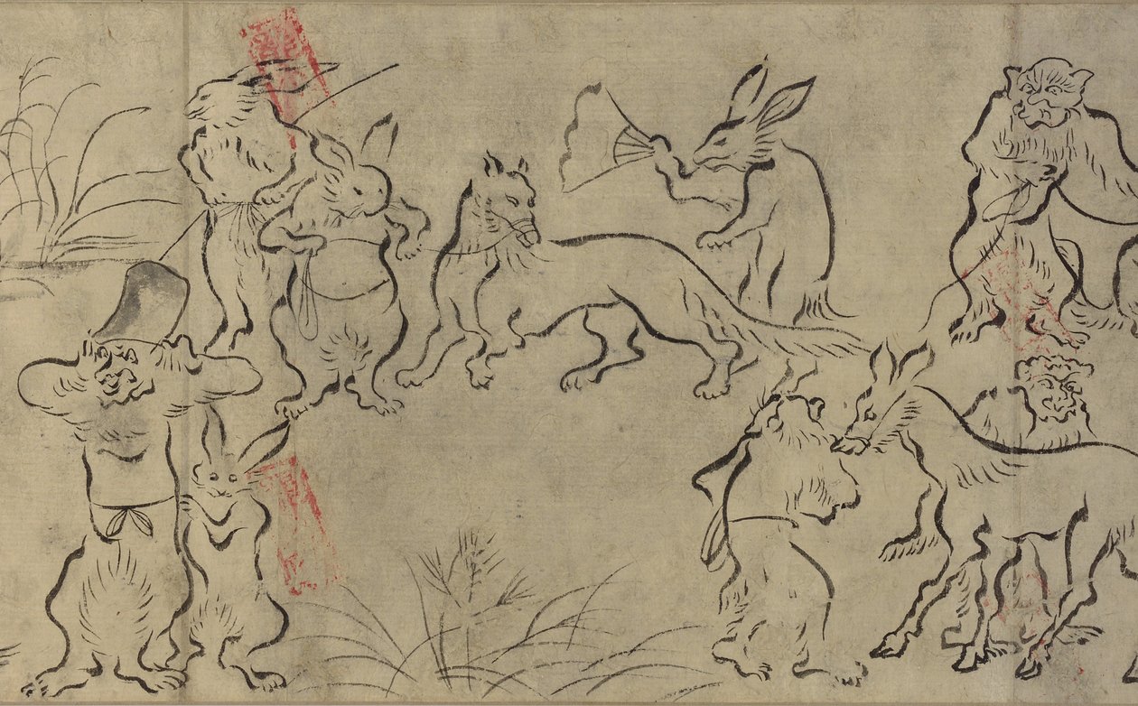 Froskende dyr (Choju Giga) Muromachi-periode (blekk på papir) av Japanese School