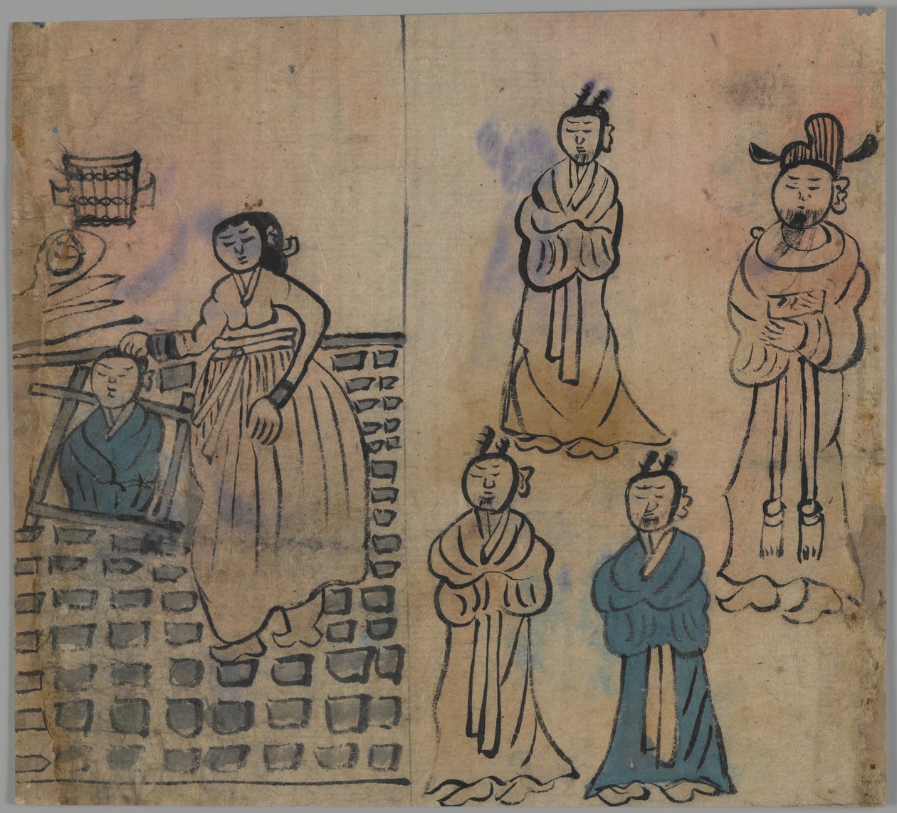 Sjangerscene, 1 av 4 (blekk og farge på papir) av Japanese School