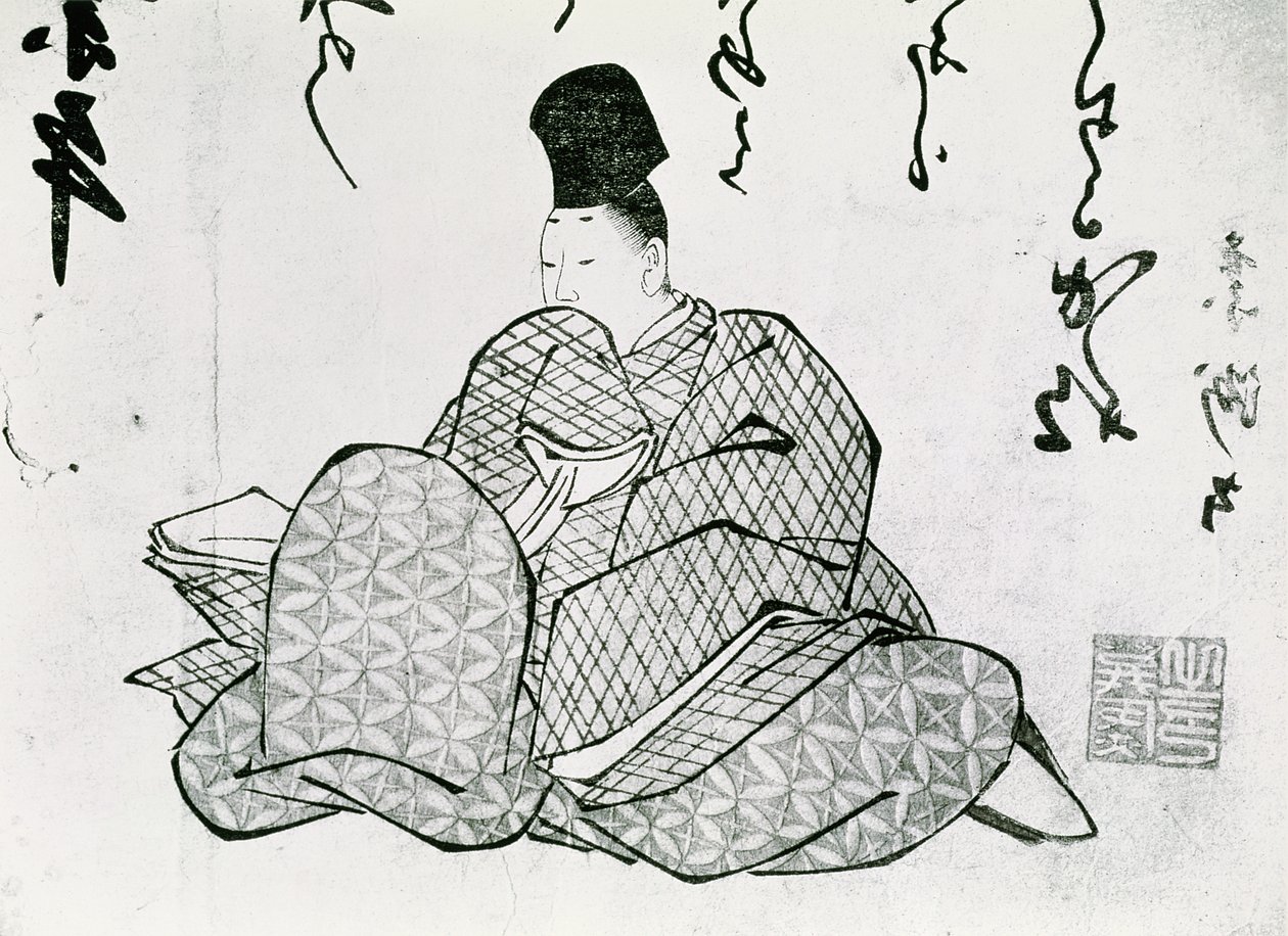 Hero of a Monogatari av Ariwara no Narimira (825-880) 1600-1800-tallet (treblokktrykk) av Japanese School