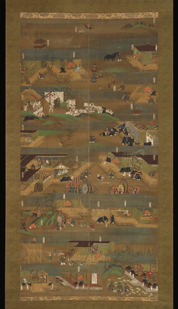 Illustrert biografi om prins Sh?toku, hengende rulle, Kamakura-perioden (1185–1333) (blekk, farge og gull på silke) av Japanese School