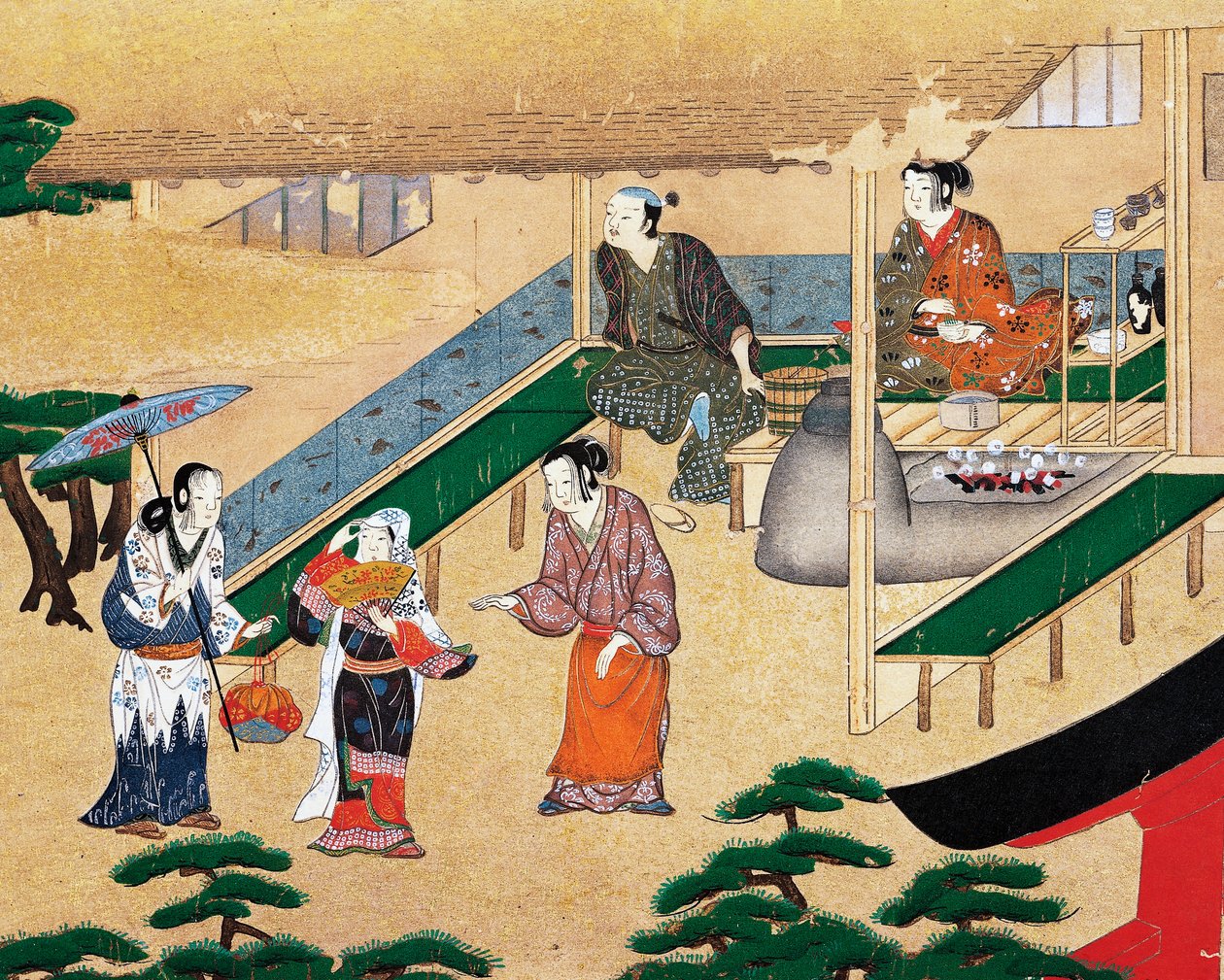 Inne i et hus i utkanten av Kyoto, ukiyo-e, silkemaleri, Tosa-skolen, japansk sivilisasjon av Japanese School
