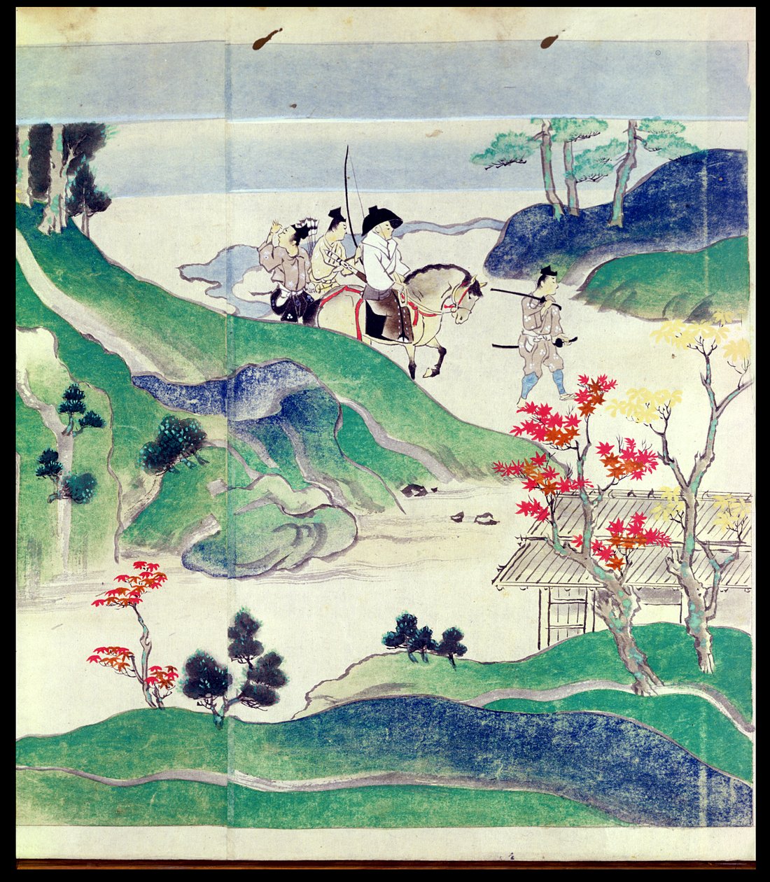 Ippen Riding with his Escort, fra en illustrert historie om livet til munken Ippen (1239-89) (wc på papir) av Japanese School