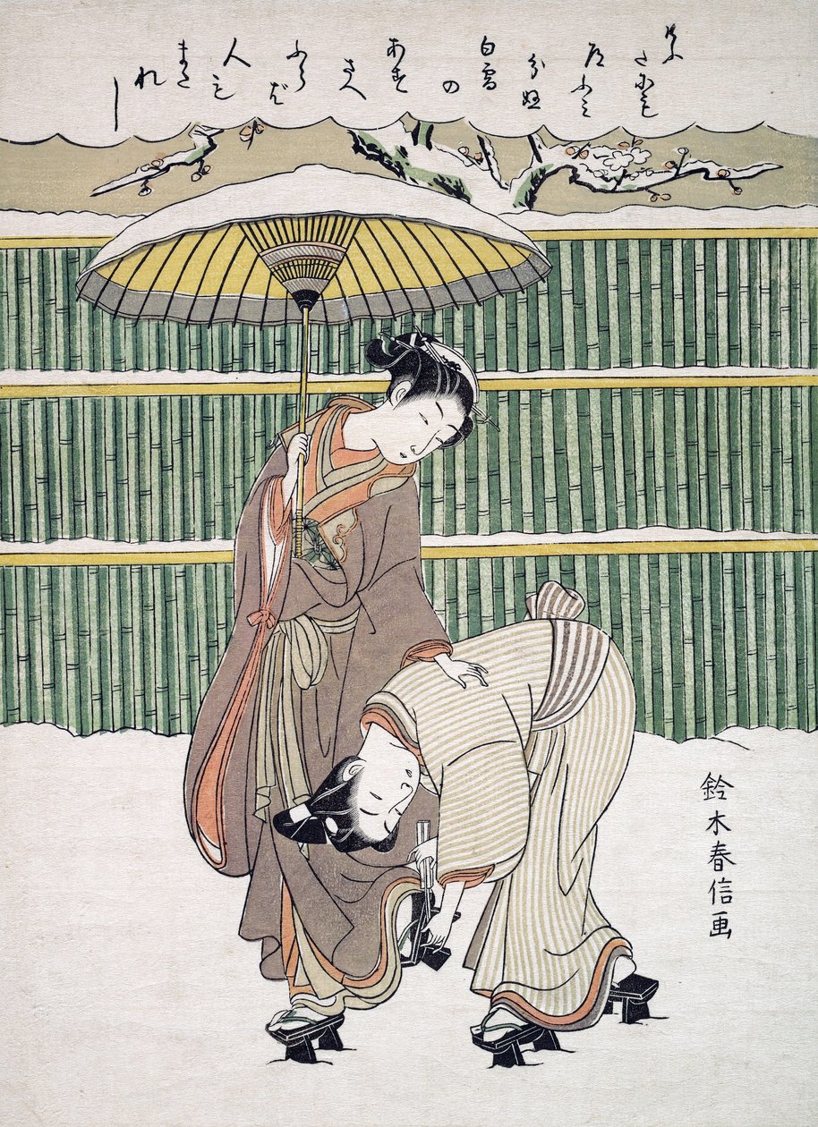 Japanske elskere som går i Snow, pub. C. 1768 av Japanese School