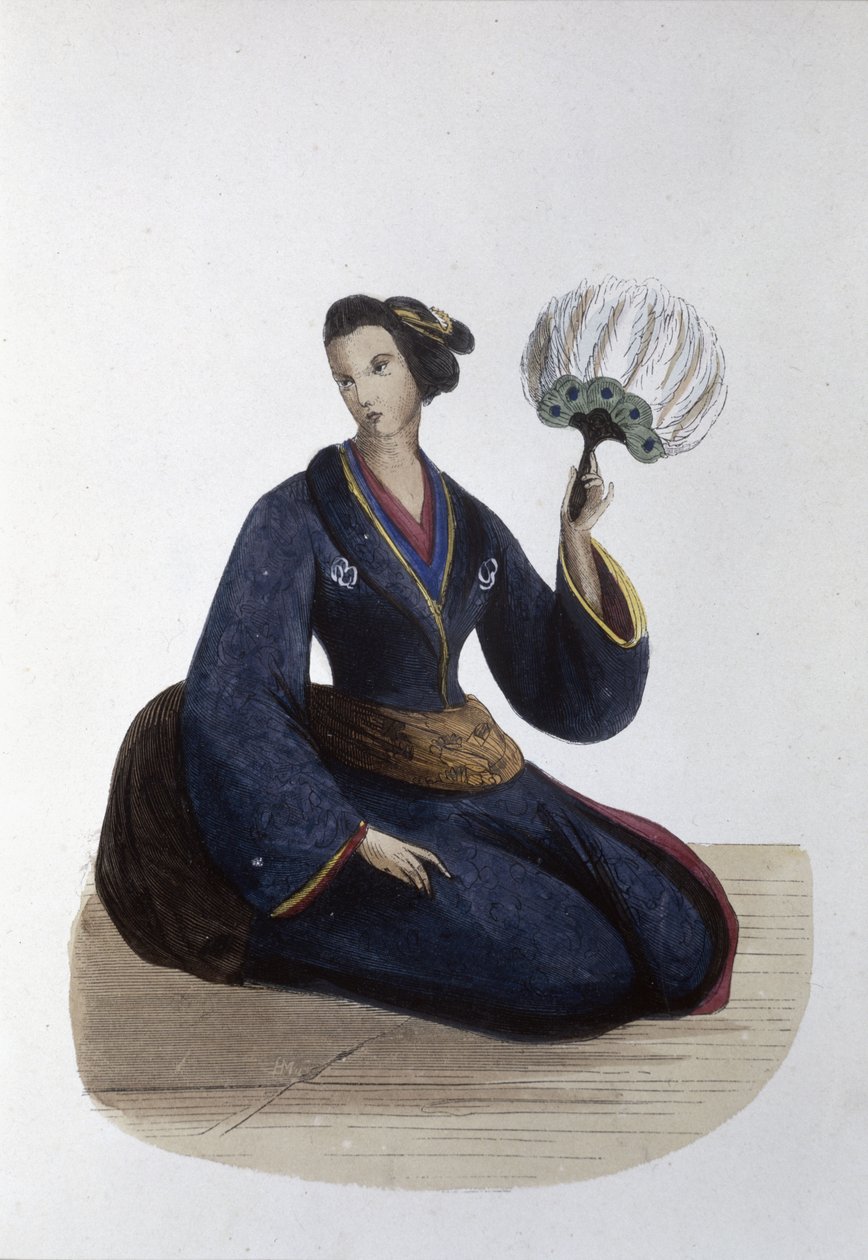 Japansk dame, 1860 (gravering) av Japanese School