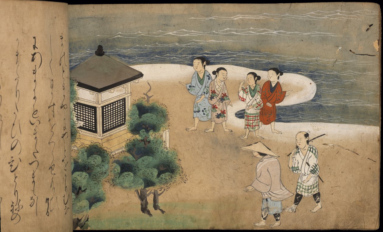 Japanske menn ved en pagode, illustrasjon fra 