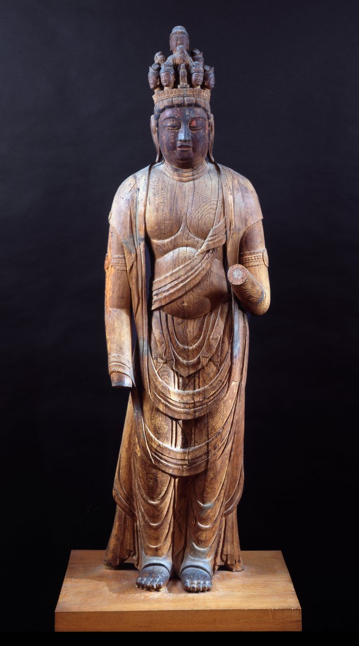 Juichimen Kannon (ellevehodet Kannon), Heian-perioden, tidlig på 900-tallet (solid treblokkkonstruksjon med spor av polykrom) av Japanese School