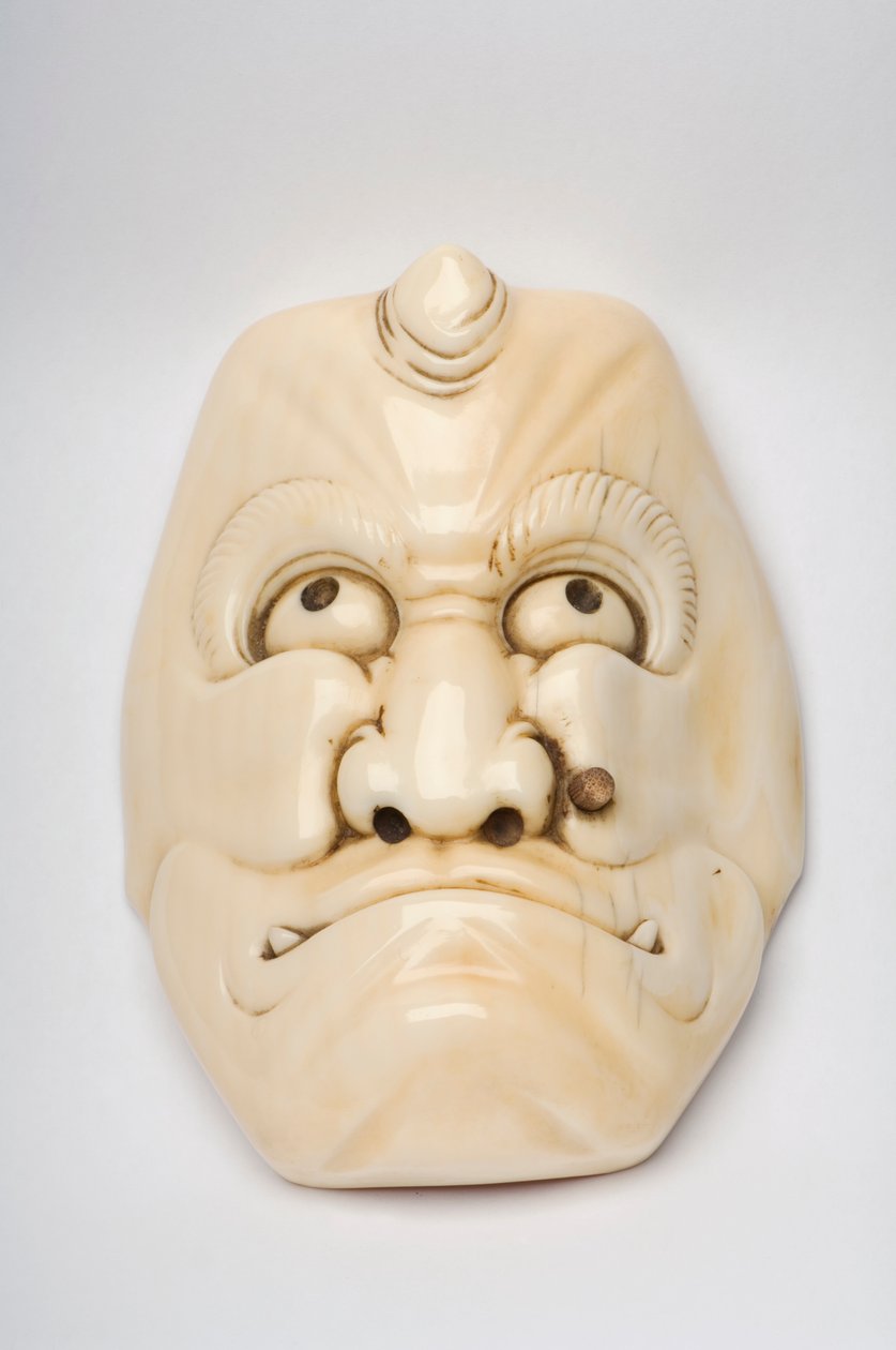 Okimono maske skåret ut som en karakter fra Kabuki eller annet teater av Japanese School