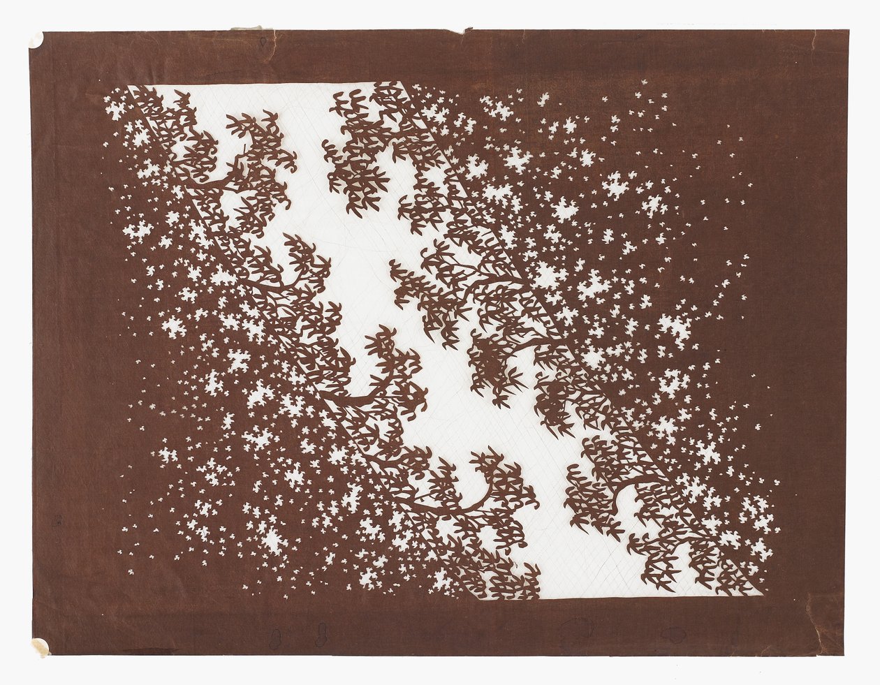 Papir sjablong (katagami), sent på 1800-tallet (mulberry bark papir behandlet med persimmon juice og silketråd) av Japanese School