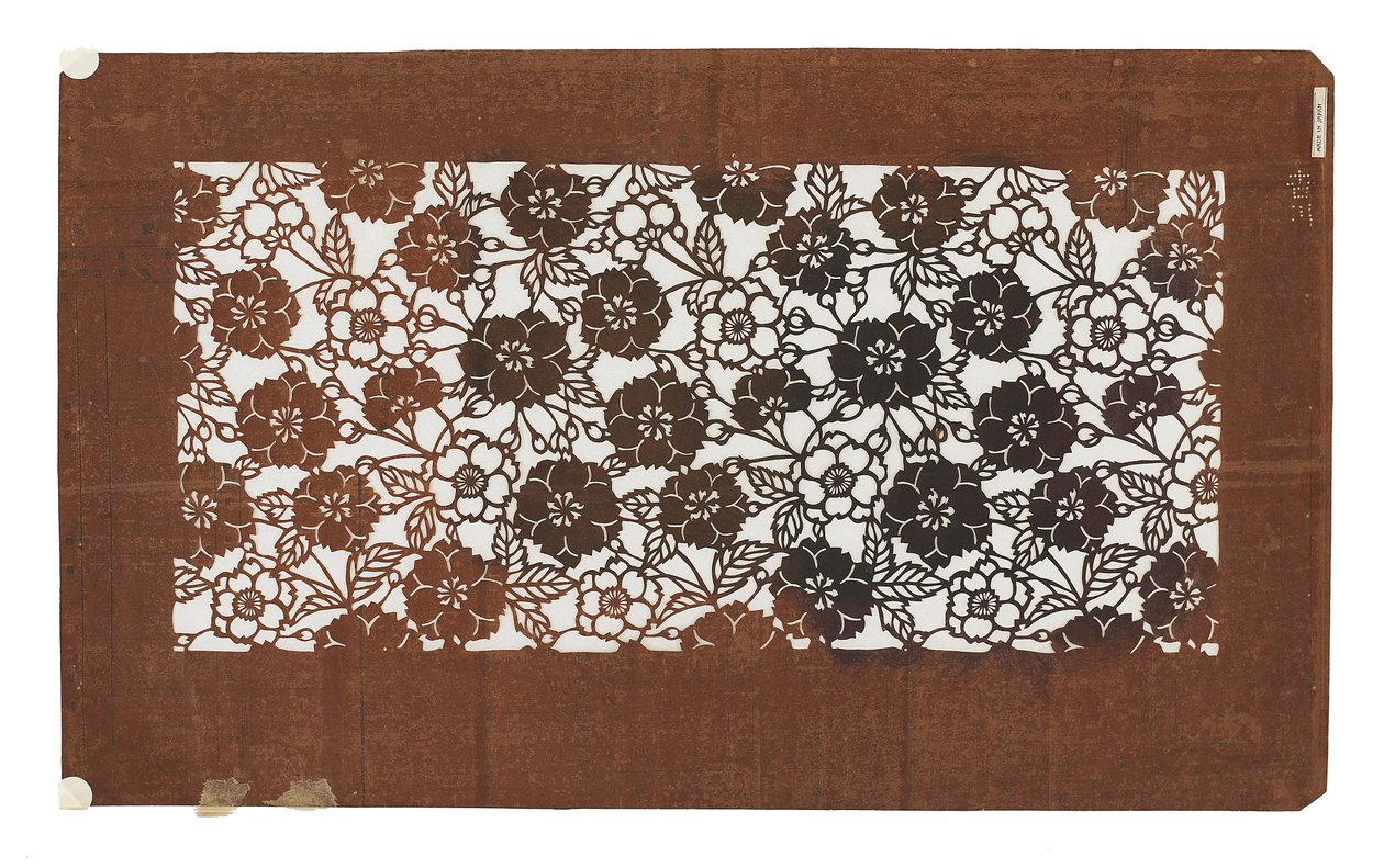 Papir sjablong (katagami), sent på 1800-tallet (mulberry bark papir behandlet med persimmon juice) av Japanese School